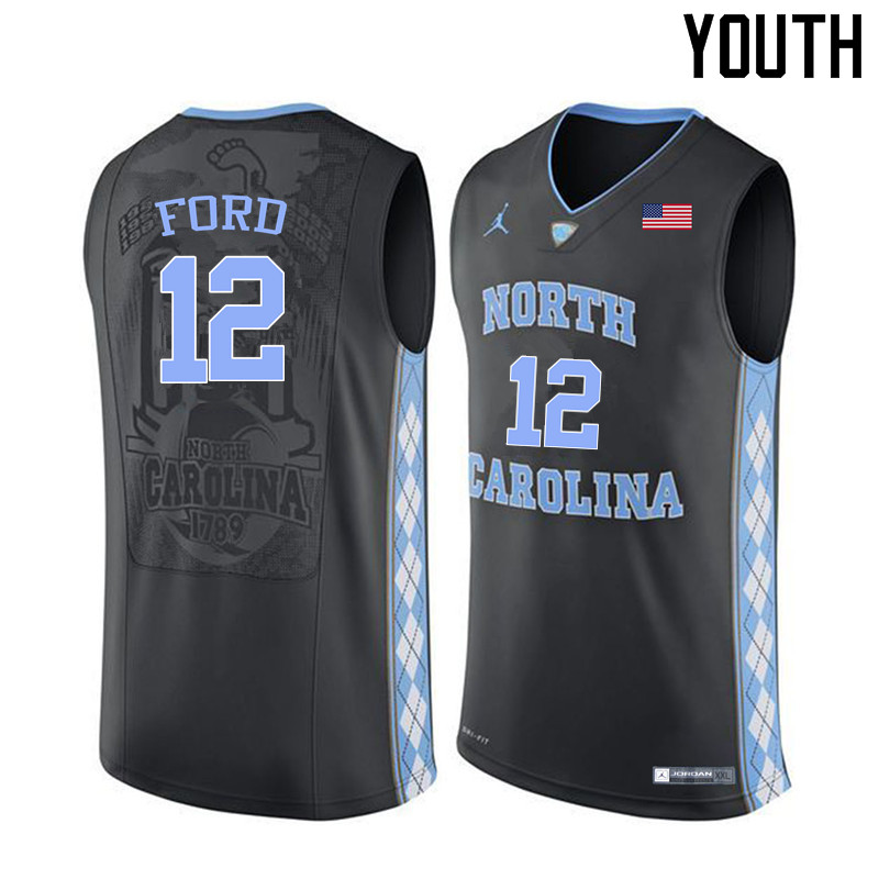Youth North Carolina Tar Heels #12 Phil Ford College Basketball Jerseys Sale-Black - Click Image to Close